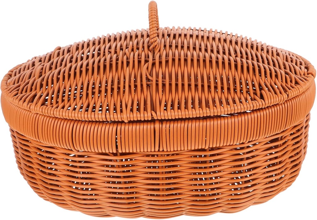 Handmade Plastic Woven Storage Basket Rattan Box Lid Tray Lid Fruit Bread Egg Basket Home Kitchen Bread for Storage