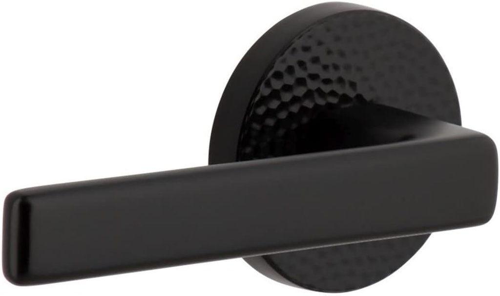 Viaggio CLOMHMLUS_PRV_238_LH Circolo Hammered Left Handed Solid Brass Privacy Door Lever Set with Lusso Lever and Circolo Hammered Rosette - 2-3/8" Backset - Satin Black