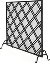 Fireplace Screen, Geometric Decor Solid Wrought Iron Fire Guard with Mesh, Wood Burning Stove Accessories, 110×26×88.5cm