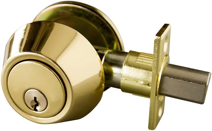 Keyed Entry Door Deadbolt with One Keyed Side and Twist-Knob Interior, 6-Way Adjustable Latch, Fits Standard Doors, Polished Brass – Design House, 727438