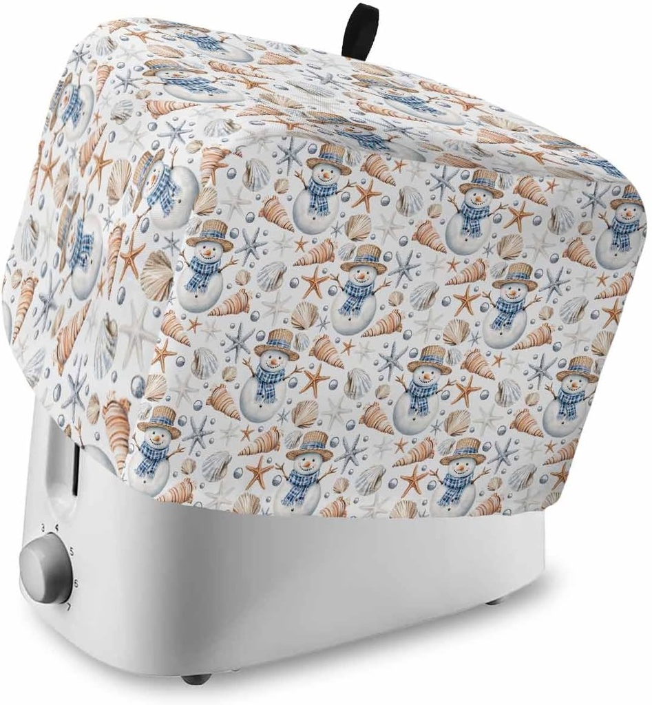Christmas Coastal 2 Slice Toaster Cover Snowman Blue Coral Starfish Shell Ocean Small Appliance Cover Toaster Dustproof Fingerprint Protectors Machine Washable, Medium Size Bread Machine Cover