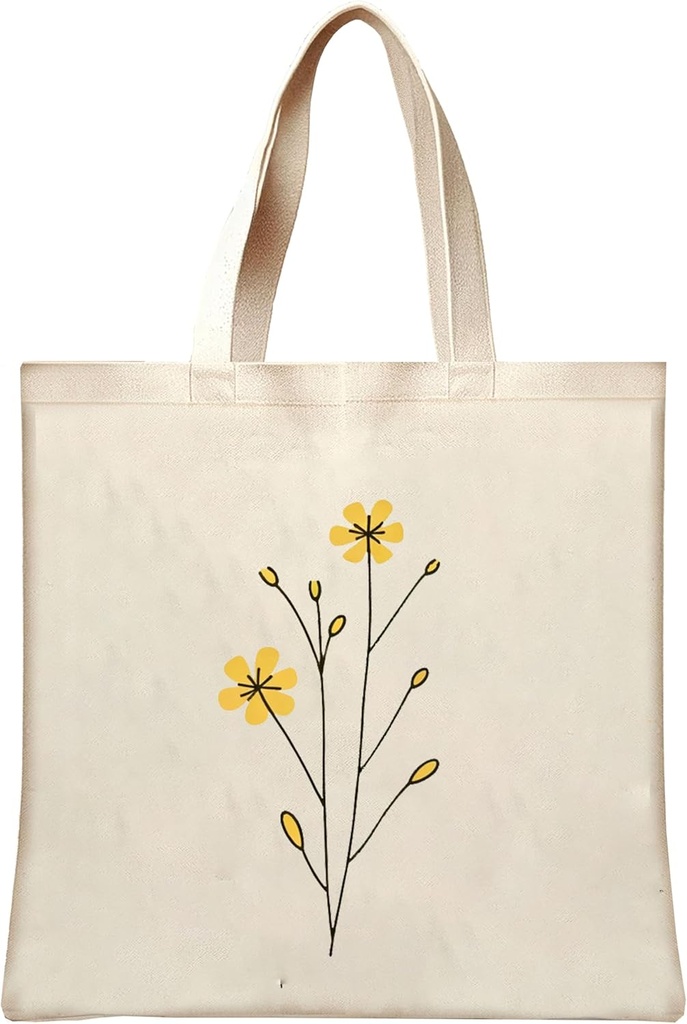 Flower Aesthetic Canvas Tote Bag for Women, Floral Reusable Grocery for Shopping with Inner Pocket and Zipper, 14" x 15" (1.YellowFlowerOne)