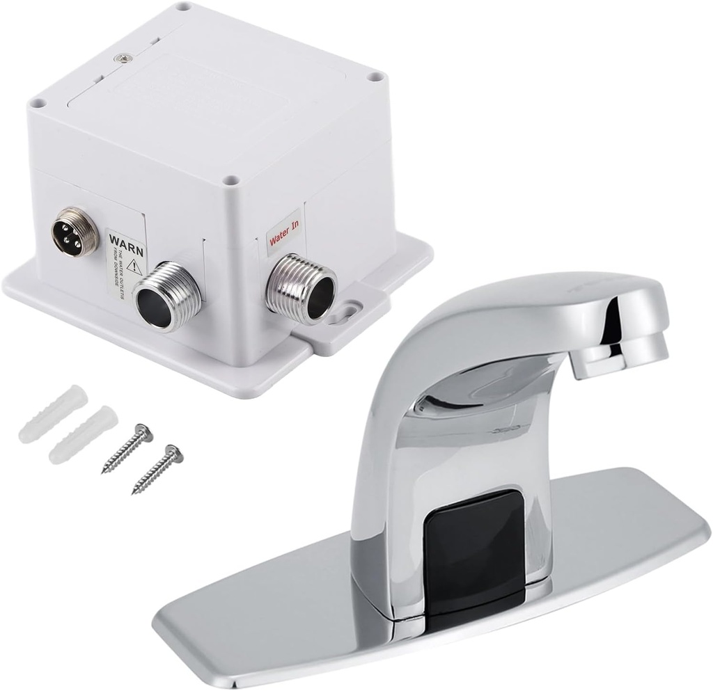 Hyuduo Automatic Sensor Bathroom Sink Faucet with Control Box, Touchless Hands Bathroom Water Tap, Chrome Finish, G1/2 Inch,washbasin Faucet