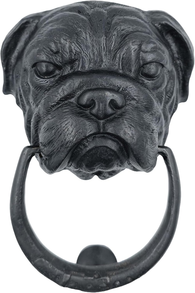 Bulldog Door Knocker, 7.1 inches, Solid Brass, Heavy 2.4lb, Unlacquered Finish (Black Oxide)
