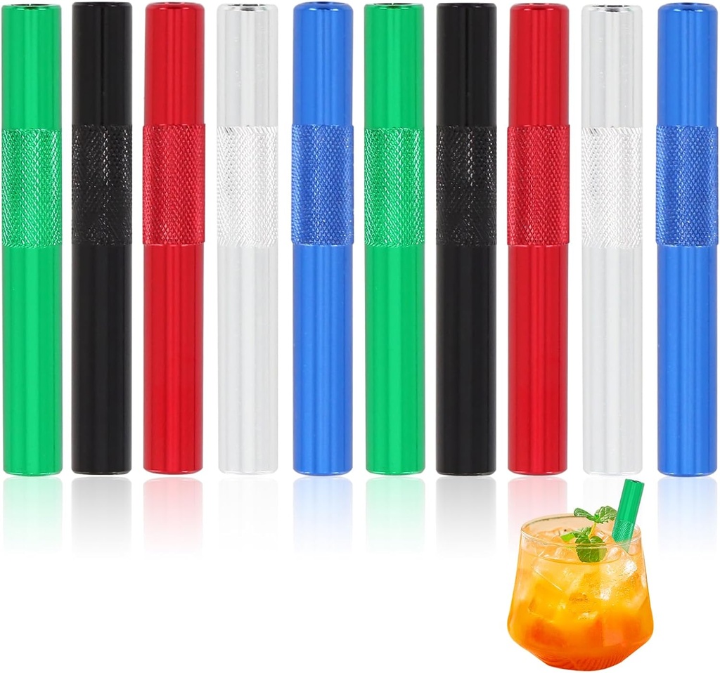 10pcs Reusable Metal Straws, Metal Straw for Outdoor Travel, Coffee, Drinking Straws(Black, Silver, Green, Red, Blue)