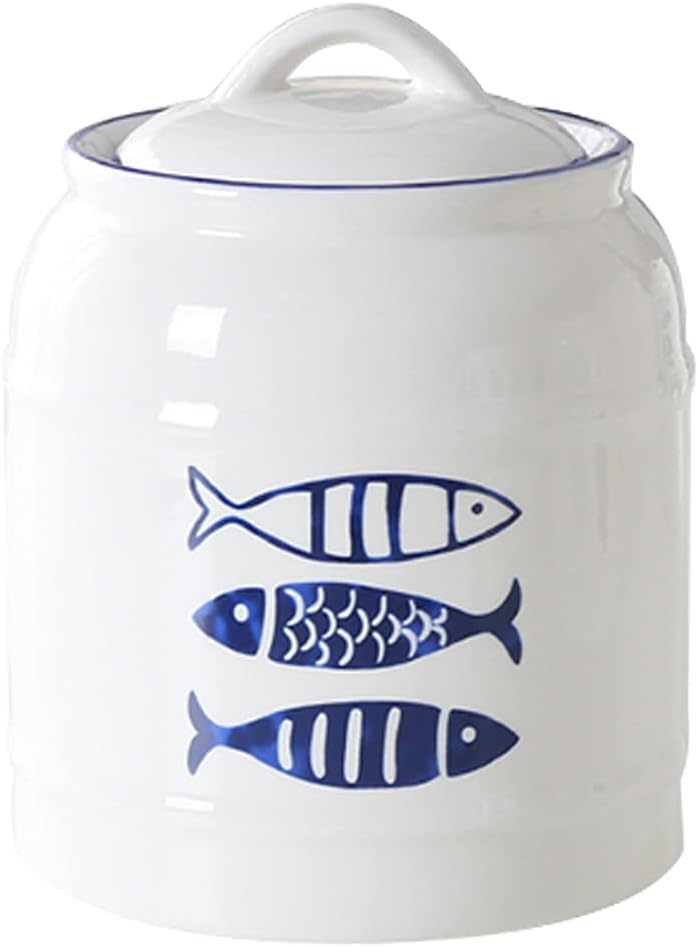 Airtight Kitchen Canister Decorations with Lids, The simple and fresh design Ceramic Food Storage Container Canister - Blue Fish (750 ml/32 oz)