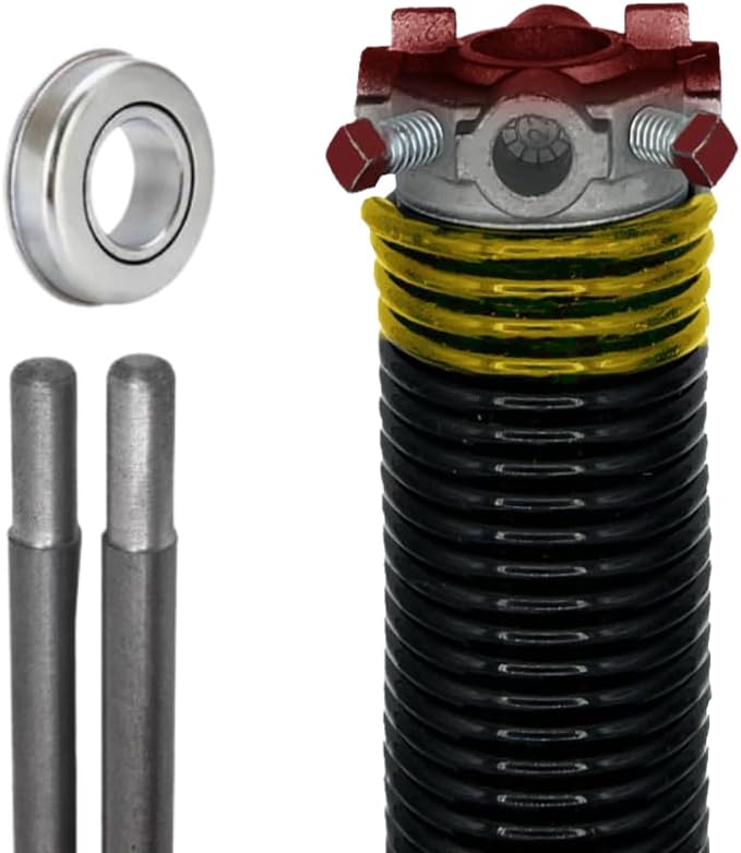 Garage Door Torsion Spring (250 x 1.75 x 33) | 1" Steel Bearing + Pair of Winding Bars | Right Hand Wound Replacement (Left Side) (Cone Color: Red)