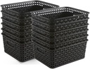 Black Plastic Weave Storage Baskets, 12-Pack Woven Basket Organizer for Kitchen Office Bathroom