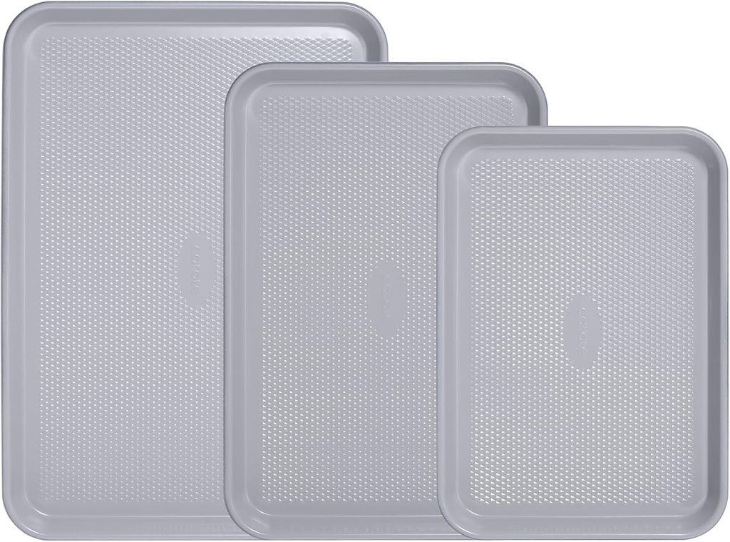 CAROTE 3-Piece Baking Pan Set - Bakeware Set, Baking Sheet Set Including 13 Inch 15 Inch 17 Inch Sheet Pan, Cookie Sheet for Baking, Royal Violet, Blue & Grey