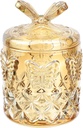 SOCOSY Embossed Amber Glass Butterfly Candy Jar with Lid Footed Jewelry Box Sugar Bowl Wedding Candy Buffet Container Kitchen Storage Jar, 12 oz