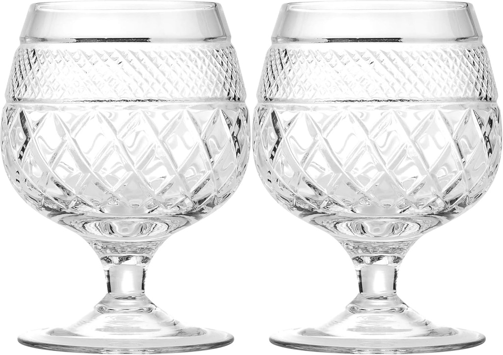 Elegant and Modern Russian Cut Crystal Brandy Glass Set for Hosting Parties and Events - 7 oz Brandy Glass, 200 ml, Set of 2