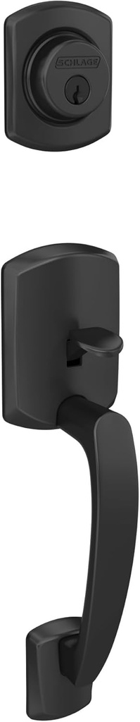 Schlage F58 GRW 622 Greenwich Single Cylinder Exterior Entrance Handleset, Matte Black (Exterior Half Only)