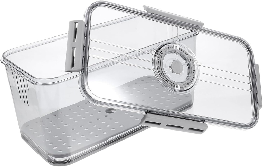 Timing Recording Bread Box with Airtight Lid 2.5L Capacity Plastic Refrigerator Container for Bread Fruits and Vegetables Storage for Kitchen Organization