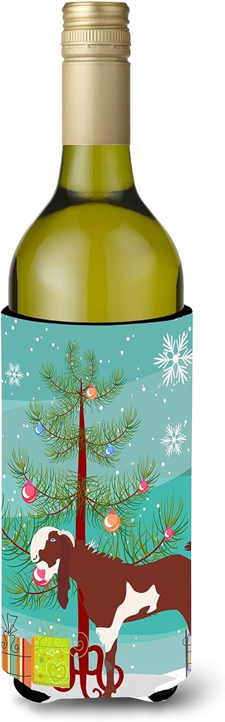 Caroline's Treasures BB9257LITERK Jamnapari Goat Christmas Wine Bottle Hugger, Teal Bottle Cooler Sleeve Hugger Machine Washable Collapsible Insulator Beverage Insulated Holder