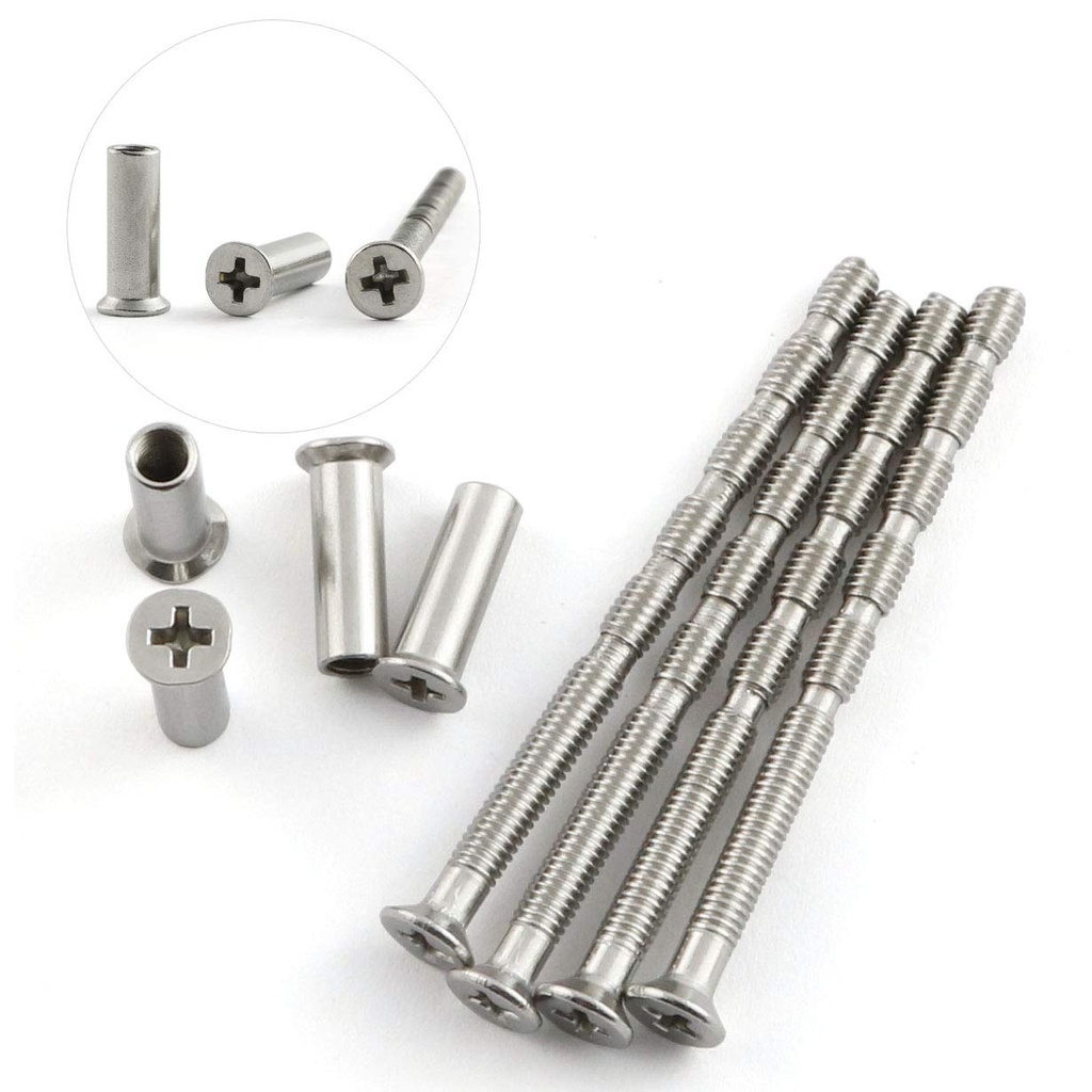 4 Set Door Handle Hardware Lever Handle Screws Connecting Bolts & Sleeves Phillips Drive Flat Countersunk Head Fixing Cutting Slot Articulated Screw M4x60mm
