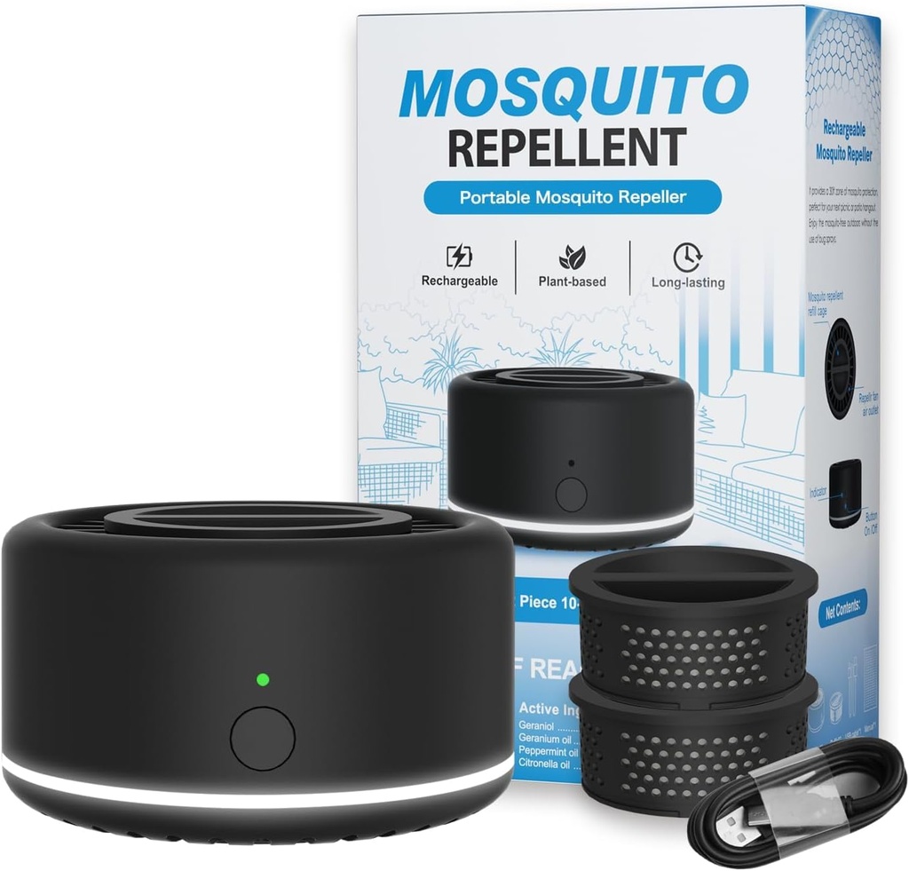 Mosquito Repellent Outdoor Patio Rechargeable Portable Insect Repeller Indoor 30 ft Bug-Free Protection Mosquitoes Repellant Device Camping Hiking Outing (2 Refills)