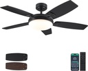 52 Inch Black Outdoor Ceiling Fan with Light and Remote, Modern LED Ceiling Fan for Bedroom & Kitchen with Dimmable 3 Color,Reversible 6 Speeds