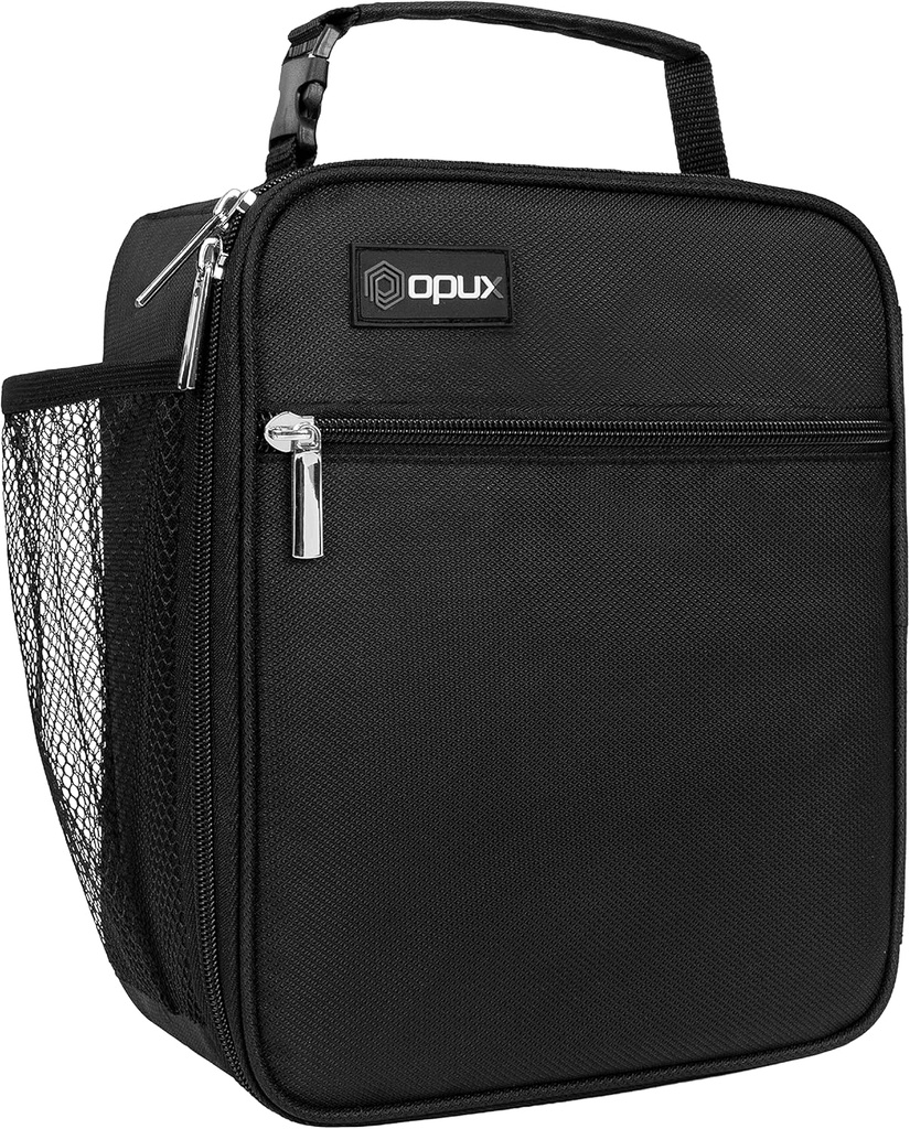 opux Insulated Lunch Bag Kids, Leakproof Soft Lunch Box for Boys Girls, School Lunch Cooler Bag, Small Lunch Bags for Men Women Adults Teen, Reusable Lunchbox Pail for Work, Black