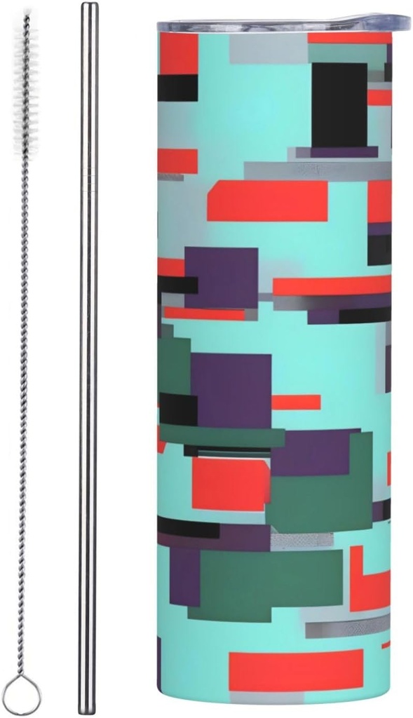 20ozStriped combination stainless steel straw lid cup, double-layer stainless steel, can be drunk directly or with a straw