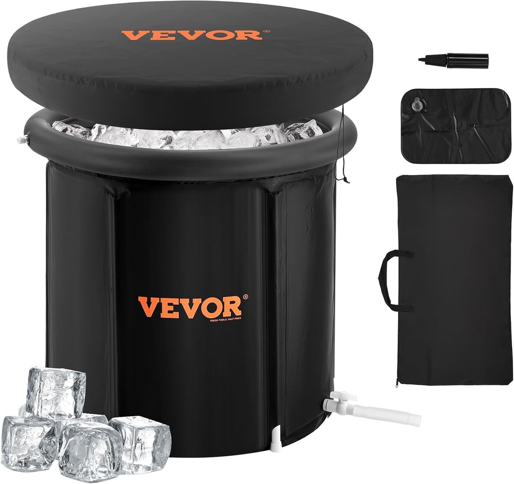 VEVOR Ice Bath Tub, Cold Water Therapy Plunge Tub for Athletes, Portable Outdoor Ice Barrel Plunge Pool for Recovery, 90 Gal Inflatable Folding Bathtub with Cover, Home Ice Pod, 32"Lx30"H