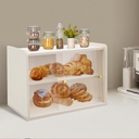2-Tier Bread Box Boxes Countertop Storage Cabinet with Clear Sliding Door Modern Bread Container Hloder Small Pantry Sideboard Bread Bin Organizer Shelf for Home Restaurant Kitchen Counter