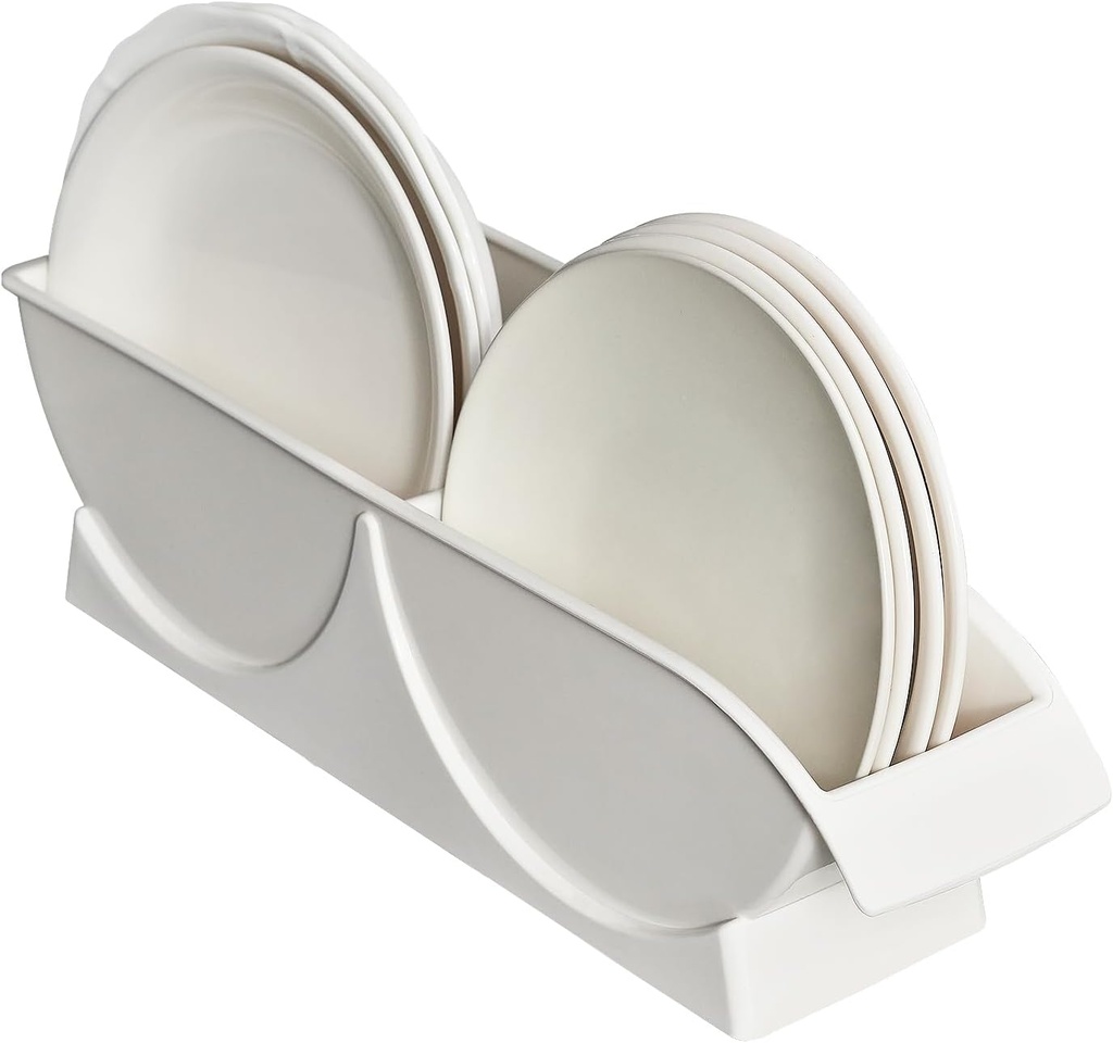 carrotez Small Paper Plate Holder Dispenser for Cabinet or Countertop, Fits 6.5 Inch Dessert & Appetizer Plates – Compact Paper Plate Organizer for Kitchen, Pantry – Ivory