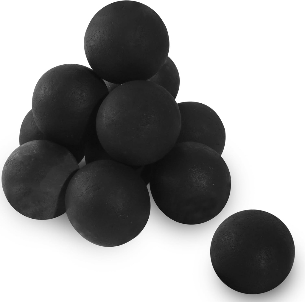 4" Ceramic Fire Balls for Gas Fire Pits, 12 Pcs Reusable Black Fireplace Balls for Indoor and Outdoor Fire Pits, Heaters, Traditional/Gas/Electric Fireplaces