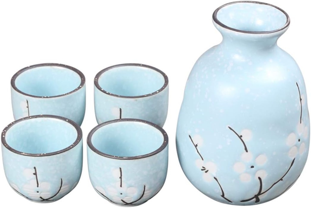 Ceramic Sake Set,5 Piece Sake Cup Set Porcelain Pottery Ceramic Cups Crafts Wine Glasses