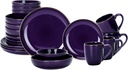 Eur-Nordic Shape Raising Rim 20pc Dinnerware Set, Shiny Glaze Purple with Speckle Effect