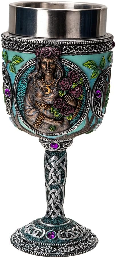 Pacific Giftware Triple Goddess Mother Goblet 7oz Mystical Wiccan Wine Cup with Stainless Steel Liner and Resin Exterior Featuring Mother Goddess Design (Light Blue)