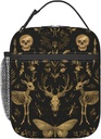 Reusable Vintage Gothic Lunch Box for Kids Girls Boys Women Adult, Insulated Deer and Skull Lunch Bag,Polyester Cooler Goth Handbags Case for School Picnic Work Travel Beach or Hiking