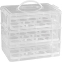 Cake and Cupcake Carrier 3-Tier 36 Count, Stackable Clear Plastic Muffin Box Lid and Handle, Portable for Cupcake Transport and Storage