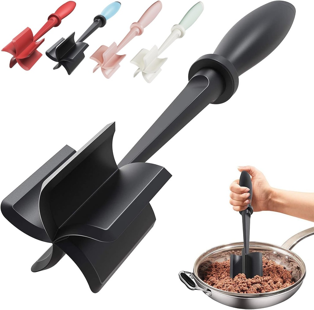 Upgrade Meat Chopper, Heat Resistant Meat Masher for Hamburger, Ground Beef Smasher, Nylon Hamburger Grinder Utensil for Ground Beef, Non Stick Mix Ground Chopper, Mix and Chop Potato Masher Tool