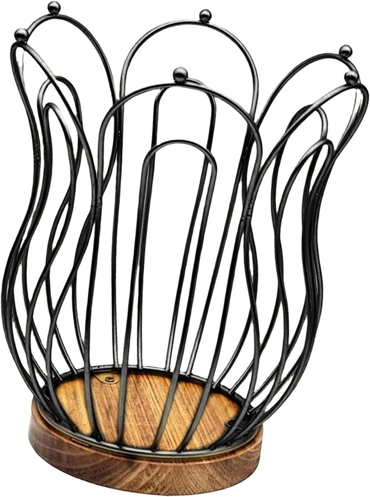 Delicate Mug Shape Coffee Pods Basket Practical Iron Countertop Container With Wood Stand For Home Decoration