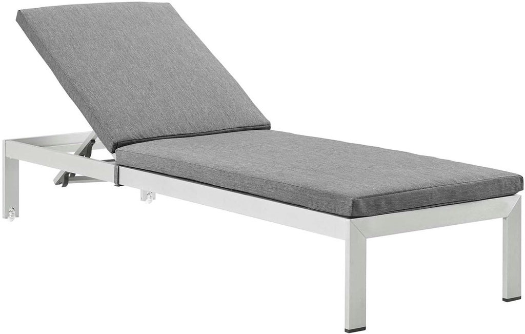 Modway EEI-4502-SLV-GRY Shore Outdoor Patio Aluminum Chaise with Cushions, Silver Gray