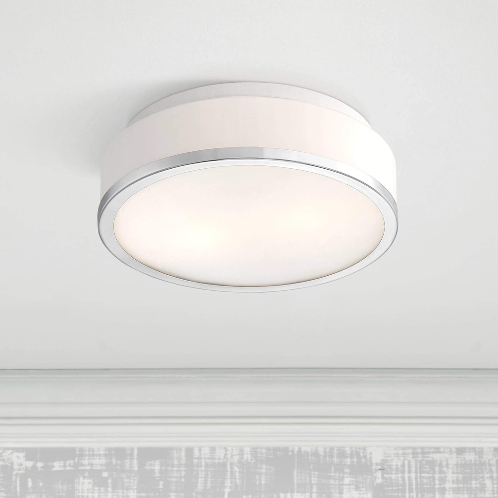 Possini Euro Design Mavis Modern Ceiling Light Flush-Mount Fixture 10 1/4" Wide Sleek Chrome 2-Light White Opal Glass Shade for Bedroom Kitchen Living Room Hallway Dining Bathroom Schoolhouse House