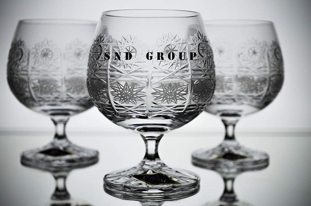BOHEMIAN CRYSTAL GLASS WINE COGNAC GLASSES 8 oz./220 ml. SET of 6 CUT STEM GOBLETS VINTAGE DESIGN DECORATIVE GIFT for WINE JUICE WATER CLASSIC CZECH CRYSTAL GLASS