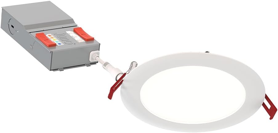 Juno LED Recessed Lights 6 Inch Round Baffle Wafer Downlight, 5-in-1 Switchable White Color Temperature, Adjustable Brightness, 120 Volts, 6-Inch Flat Trim, 1 Pack, Matte White