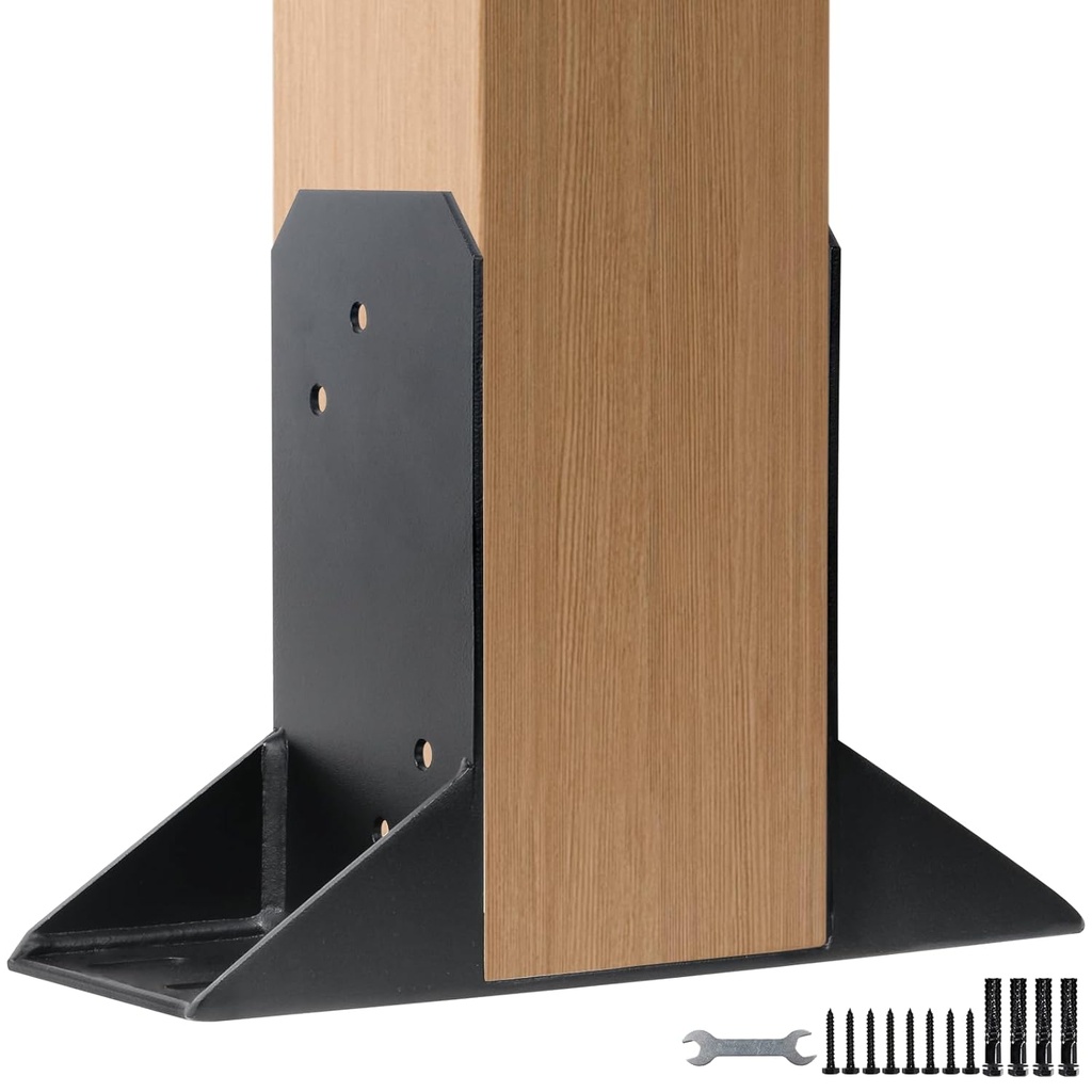 SPACEEUP 4x4 Post Base 1 Pc, Inner Size 3.6"x3.6" Wood Post Bracket, Heavy Duty Metal Powder Coated Post Anchor for Concrete, Black Post Sleeve for Deck Fence Pergolas Porch Railing Support