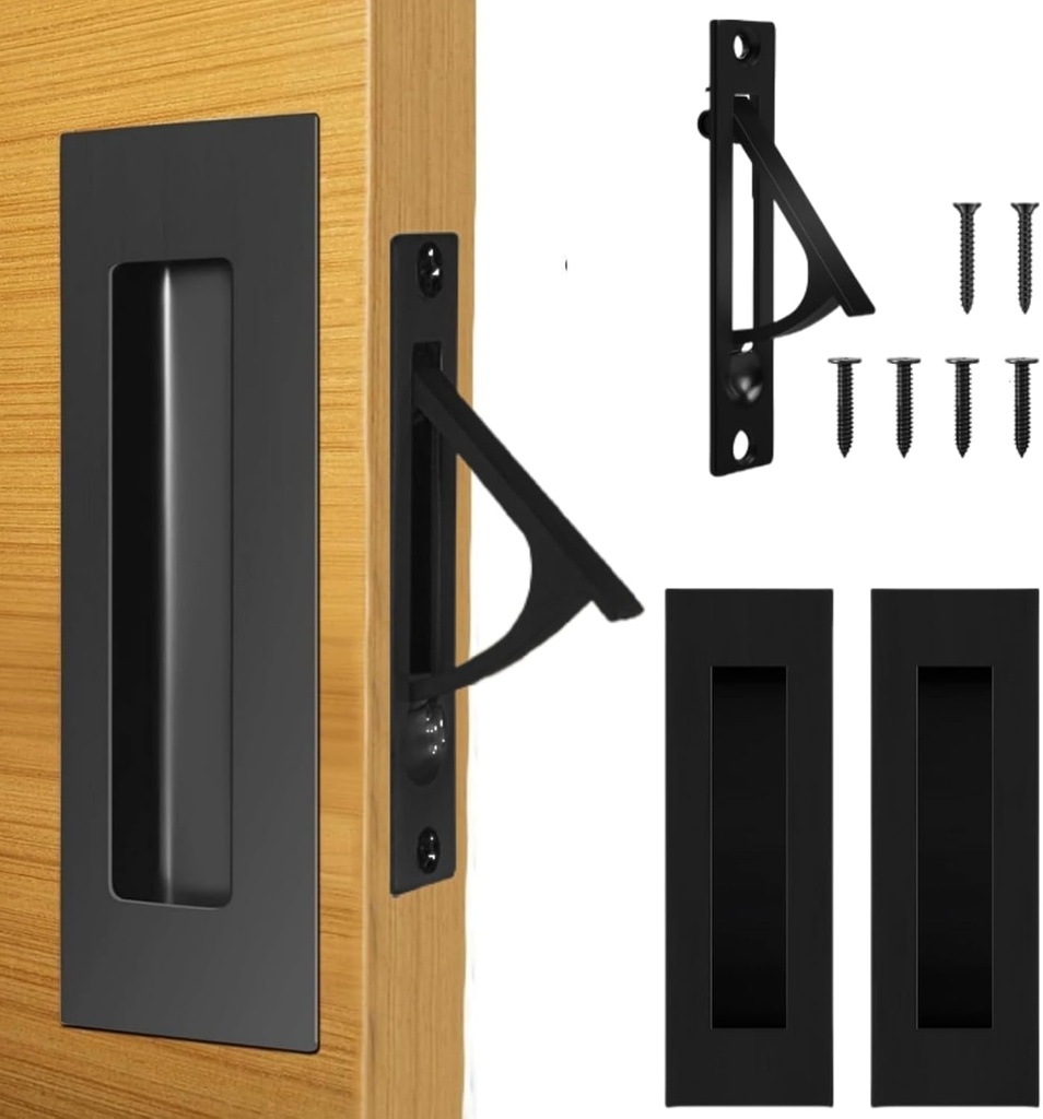 Pocket Door Hardware Set 304 Stainless Steel Pocket Door Pull and Edge Pull Set Matte Black 2 Recessed Flush Finger Pulls & 1 Edge Pull, for Barn Door, Pocket Door, Kitchen, Cabinet