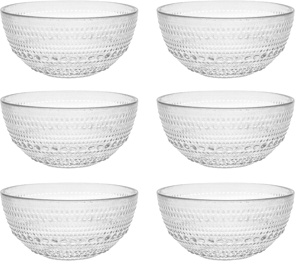 FORTESSA Jupiter Beaded Hobnail Glass Vintage Themed Dinnerware Set, 13.5 Ounce All-Purpose Glass Bowl (Set of 6) Dishwasher-Safe, Clear