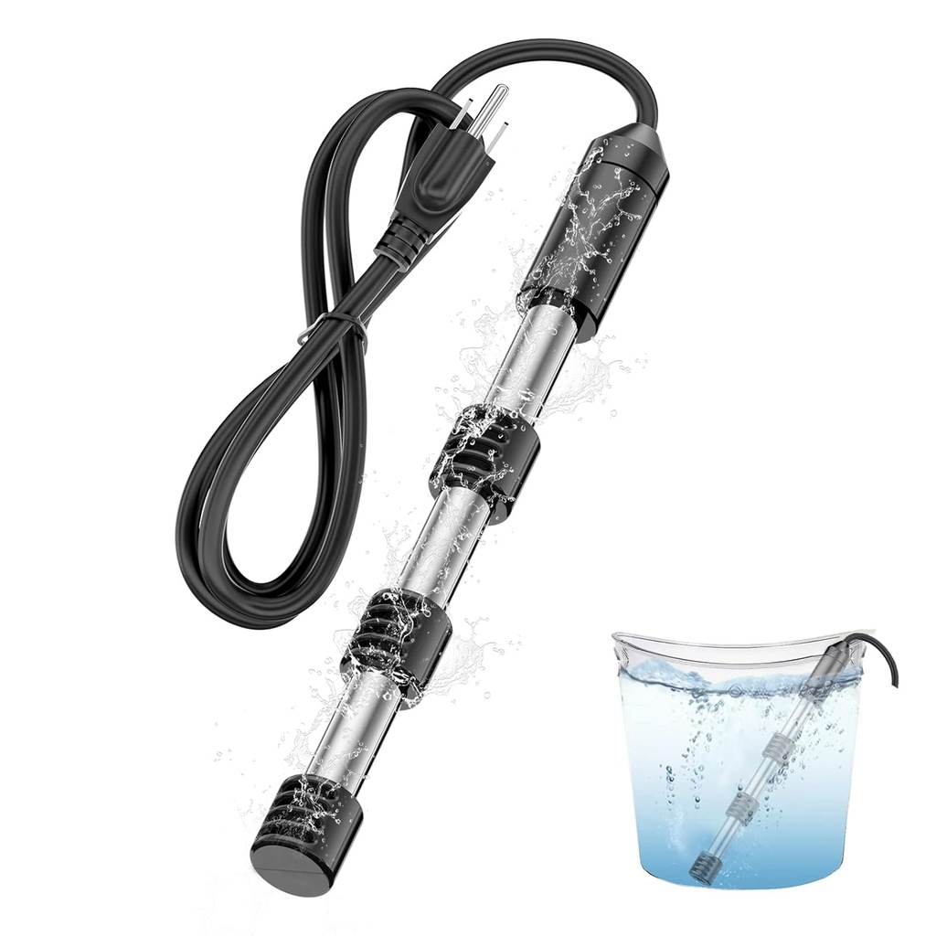 2000W Portable Immersion Water Heater, Made with 304 Stainless Steel and Safety Silicone Cover. Ideal for Bathtubs, Pools, Buckets, Livestock. Heats 5 Gallons of Water Quickly, Easy to Use