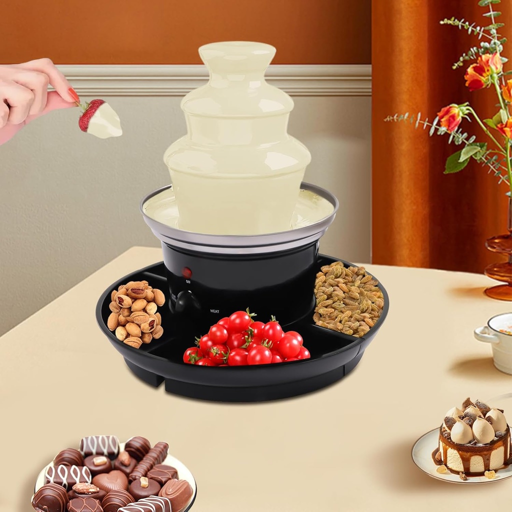 Chocolate Electric Fondue Pot Set, 3-Tier MINI Chocolate Fountain with Fruit Plate and 6PCS Fondue Fork, Stainless Steel for Chocolate Candy Butter Cheese
