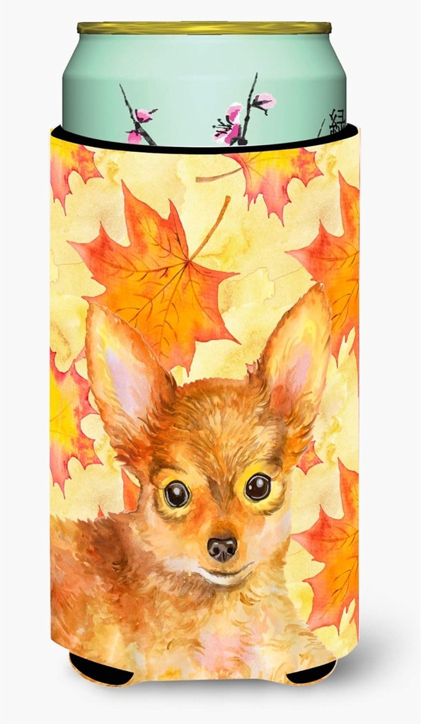 Caroline's Treasures BB9983TBC Toy Terrier Fall Tall Boy Hugger, Yellow Can Cooler Sleeve Hugger Machine Washable Drink Sleeve Hugger Collapsible Insulator Beverage Insulated Holder