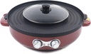 2 in 1 Electric Grill and Hot Pot 2200W Smokeless BBQ Pan Grill and HotPot W/Nonstick Coating Multi-function Grill Pot W/Dual Temp Control for Roast Simmer Fry (Red)