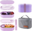 Bento Lunch Box Set -2 Stackable Adult And Women's Lunch Boxes - Including Lunch Bag, Leak Proof And Bisphenol Free A - Built-In Cutlery Set - Dishwasher Safe (Purple)