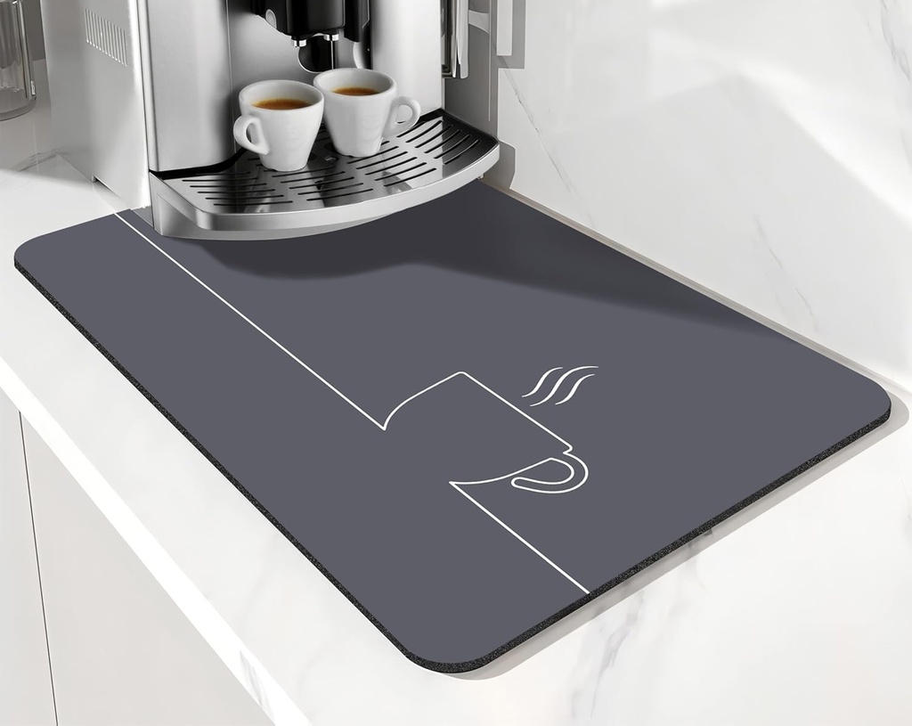 Countertop Absorbent Dish Drying Mats - Rubber Backed, Hide Stain, Fits Under Coffee Maker or Espresso Machine (20x12in)