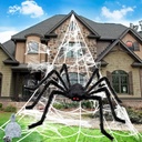 BOSONER Halloween Decorations Outdoor Spider Webs: 1Pcs Giant Spiders - 200'' Triangular Web with Hook - Stretch Web and Ground Stakes for Large Halloween Decor and Haunted House Decoration