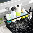 Sponge Holder for Kitchen Sink,Stainless Steel Sink Caddy with Sloped Drain Tray,Rustproof Kitchen Sink Organizer for Sponge,Scrubber and Brush,Counter top Sponge Caddy Rack,Black