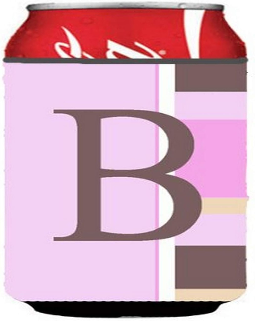 Caroline's Treasures CJ1005-BCC Letter B Initial Monogram - Pink Stripes Can or Bottle Hugger Cooler Washable Drink Sleeve Collapsible Beverage Insulated Holder, Can Hugger, Multicolor